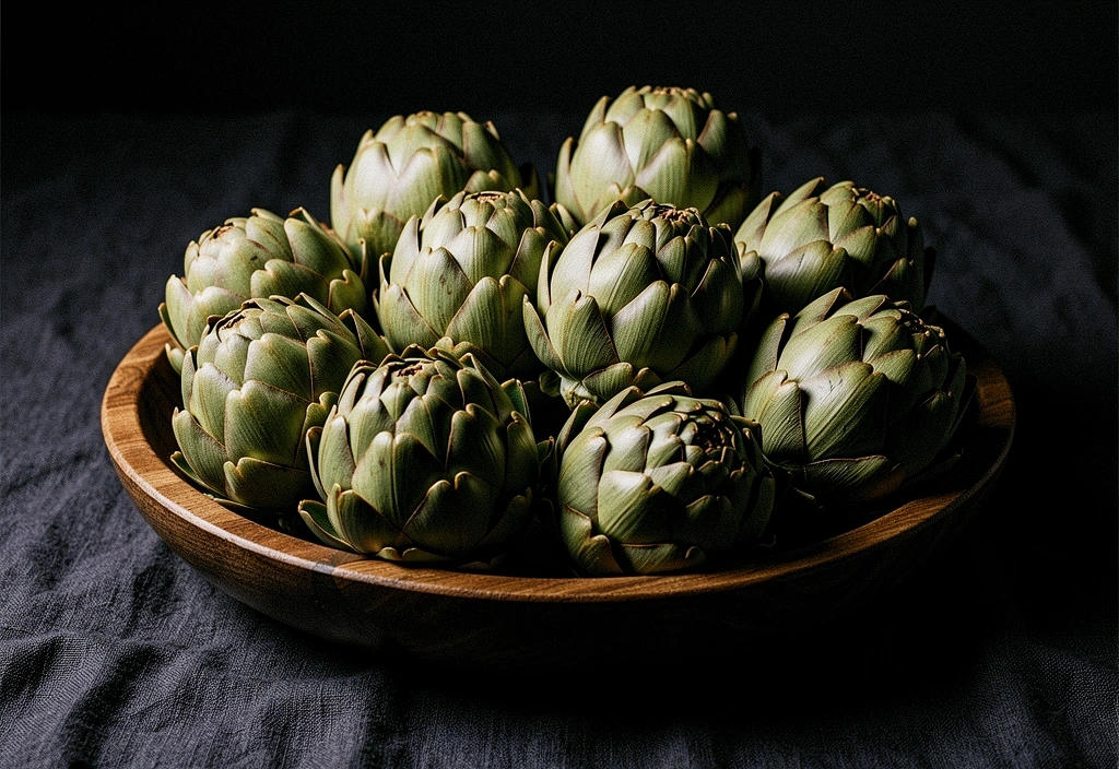 Fresh artichokes representing fiber and density